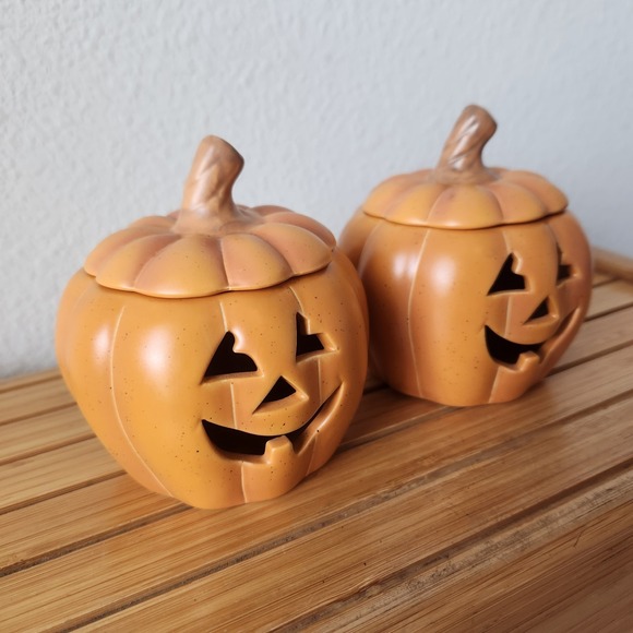 PartyLite P8729 Pumpkin Votive Pair Candle Holders Halloween Jack o Lantern - Picture 4 of 14